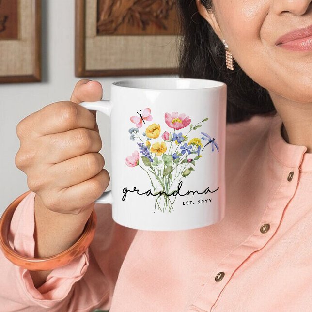 Grandma Wildflower Elegant Minimalist Coffee Mug (Creator Uploaded)