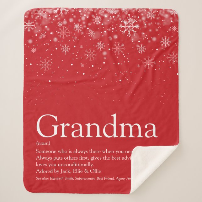 Grandma Winter Snowflakes Holiday Definition Sherpa Blanket (Front)