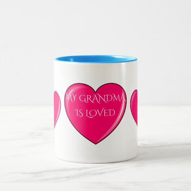 GRANDMA with pink hearts coffee or tea mug. Two-Tone Coffee Mug (Center)