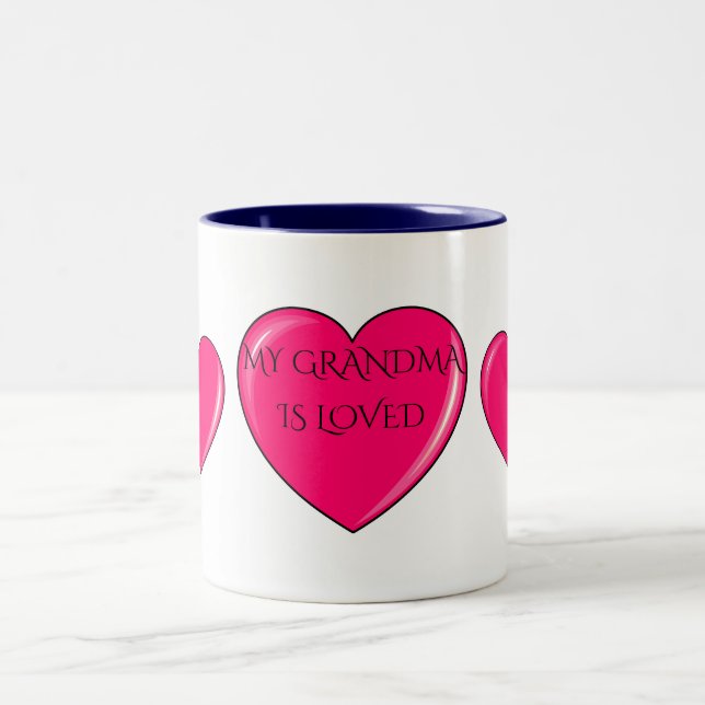 GRANDMA with pink hearts coffee or tea mug. Two-Tone Coffee Mug (Center)