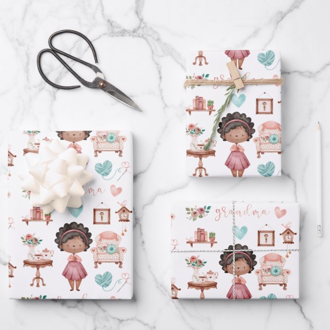 Grandma Wrapping Paper Flat Sheet Set of 3 (Front)