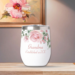 Grandma Year Established Custom Pink Roses