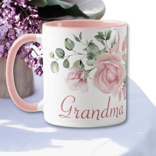 Grandma Year Established Custom Pink Roses  Mug