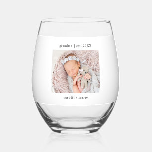 Grandma Year Established New Baby Photo Stemless Wine Glass