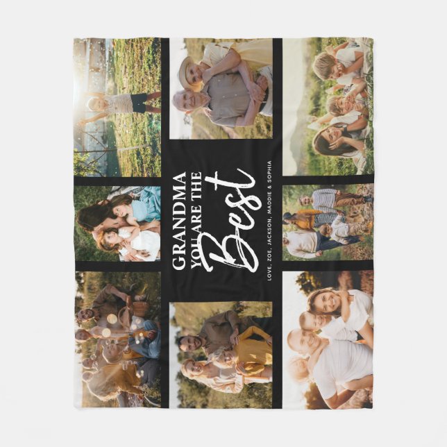 Grandma You are the Best Modern Photo Collage Fleece Blanket (Front)