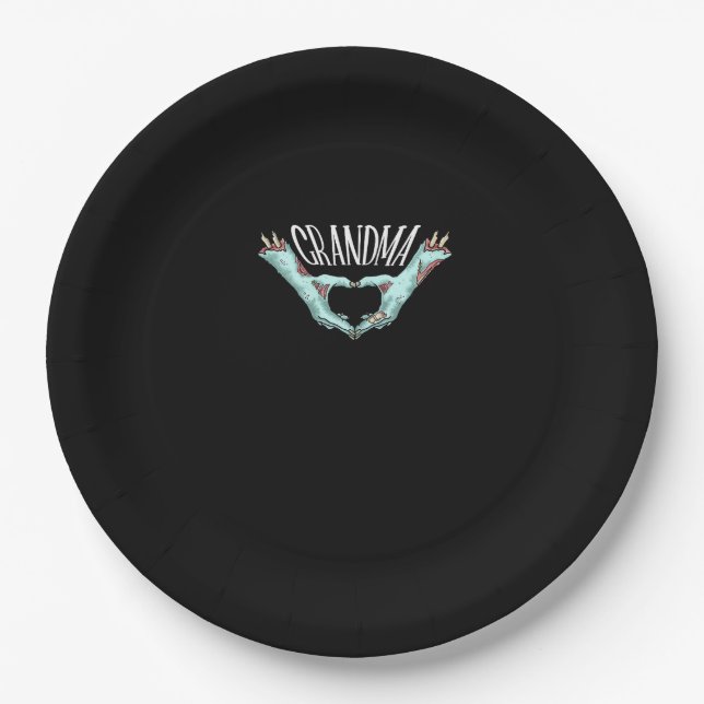 Grandma Zombie Hand Heart Halloween Costume Family Paper Plate (Front)