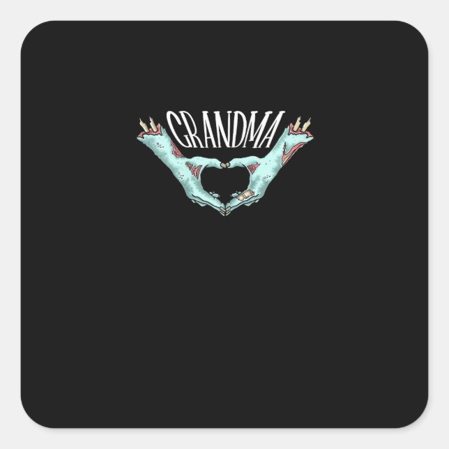 Grandma Zombie Hand Heart Halloween Costume Family Square Sticker (Front)