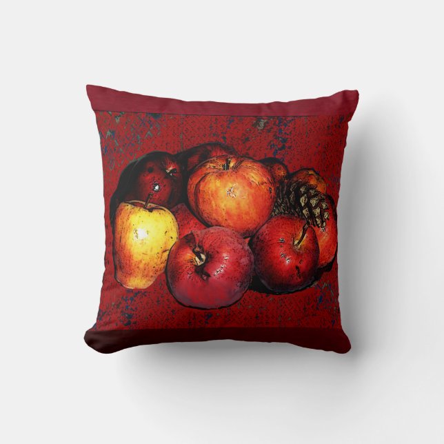 Grandmal's Bunches of Apples Throw Pillow-Red Cushion (Front)