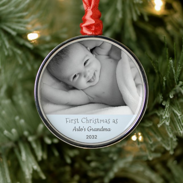 Grandma's 1st Christmas Personalised Name Photo Metal Tree Decoration (Tree)