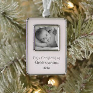 Grandma's 1st Christmas Personalised Photo Name Silver Plated Framed Ornament