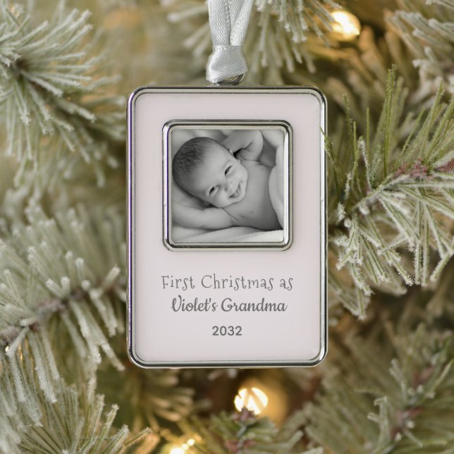 Grandma's 1st Christmas Personalised Photo Name Silver Plated Framed Ornament (Tree)