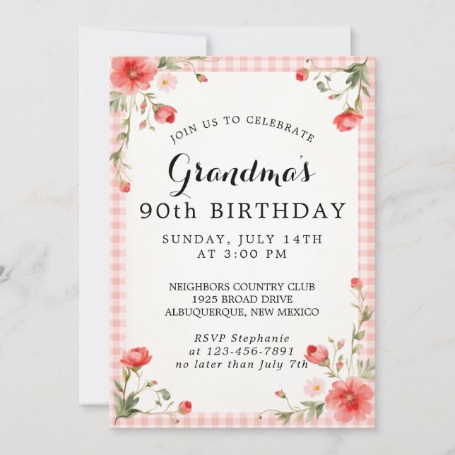 Grandma's 90th Birthday Card Invitation (Front)
