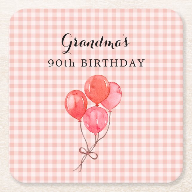 Grandma's 90th Birthday Square Paper Coaster (Front)