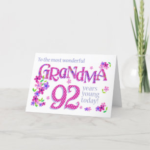 Grandma's 92nd Birthday Word Art with Flowers Card