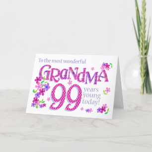 Grandma's 99th Birthday Word Art with Flowers Card
