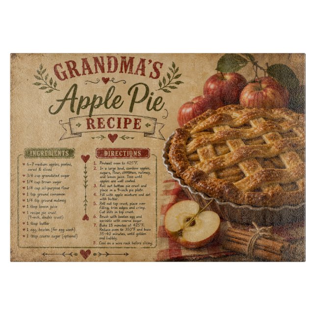 Grandma's Apple Pie Recipe Cutting Board (Front)