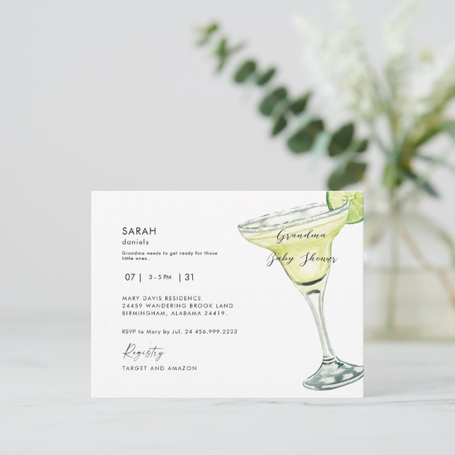 Grandma's Baby Shower Margarita Shower Invitation Postcard (Standing Front)