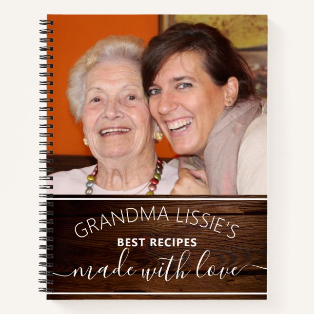 Grandma's Best Recipes Rustic Wood Photo Cookbook Notebook (Front)