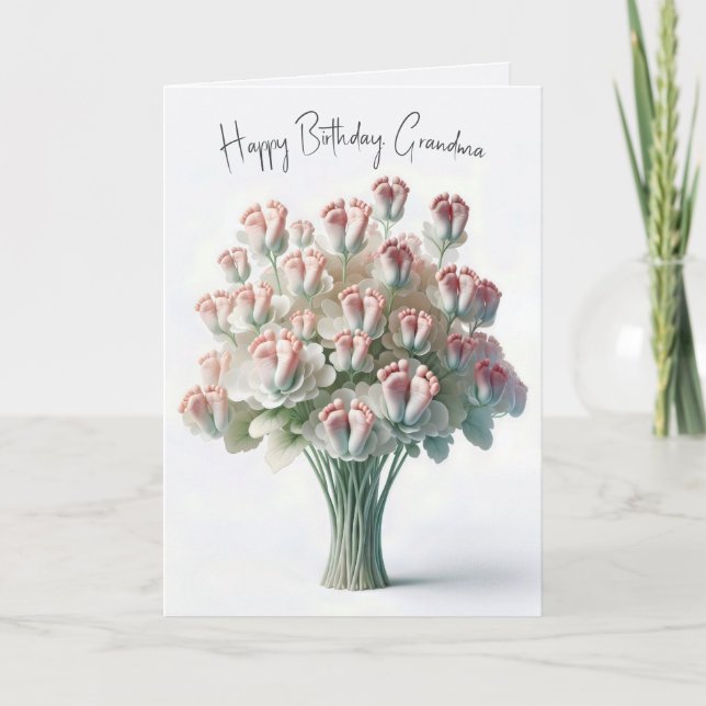 Grandma's Birthday Flower Bouquet With Baby Feet Card (Front)