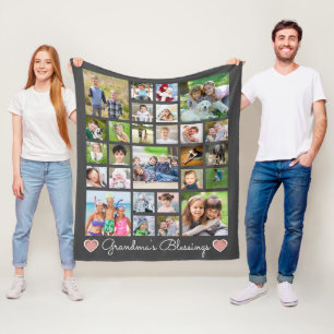 Grandma's Blessings 27 Photo Collage Custom Colour Fleece Blanket