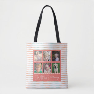Grandma's Blessings Orange & Teal Photo Collage Tote Bag