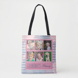 Grandma's Blessings Photo Collage Pink & Blue Tote Bag