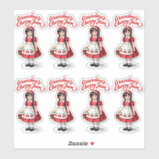 Grandma's Cherry Jam - Vintage - 8 Jar Labels