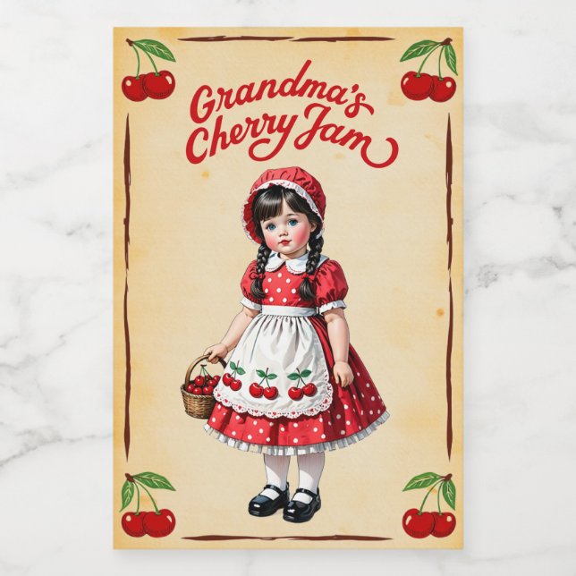 Grandma's Cherry Jam Vintage Food Label (Single Label)