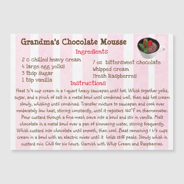 Grandma's Chocolate Mousse Recipe Magnetic Card (Front)