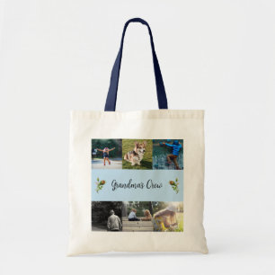 Grandma's Crew Custom 6 Photo Grid Roses, Blue  To Tote Bag
