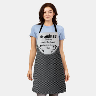 Grandma's Custom Cooking Black Checkered Pattern Apron