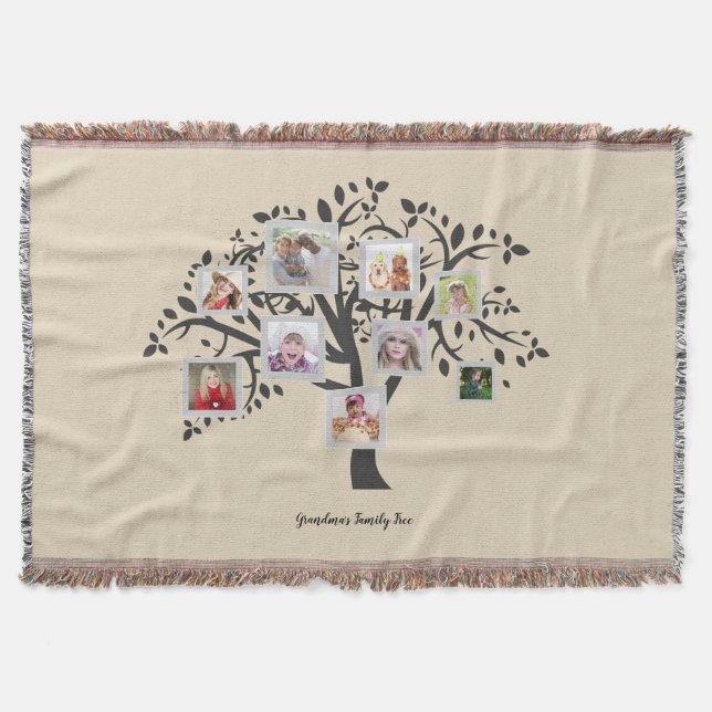 Grandmas Family Tree Photo Collage Gift Throw Blanket (Front)