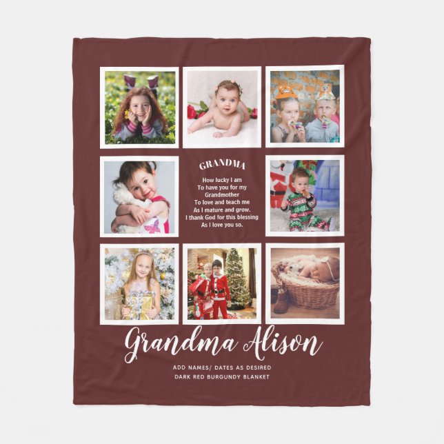Grandma's Family Tree Photo Collage Poem gift Fleece Blanket (Front)