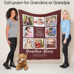 Grandma's Family Tree Photo Collage Poem gift Fleece Blanket<br><div class="desc">Introducing our customisable Zazzle fleece photo collage blanket, available in various colours and sizes! This cosy blanket is the perfect gift for any grandma or grandpa on their birthday, Christmas, or Grandparents Day. Featuring a beautiful photo collage design and a heartwarming poem that can be edited to include their name,...</div>