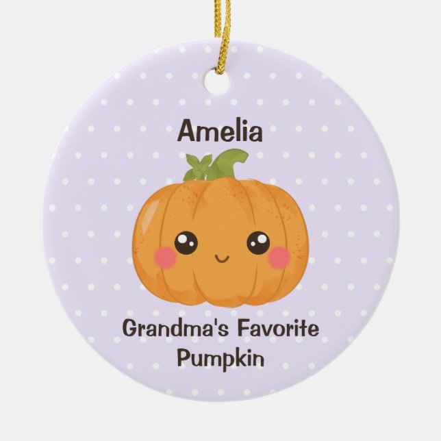 Grandma's Favourite Pumpkin Custom Grandchild Name Ceramic Tree Decoration (Front)