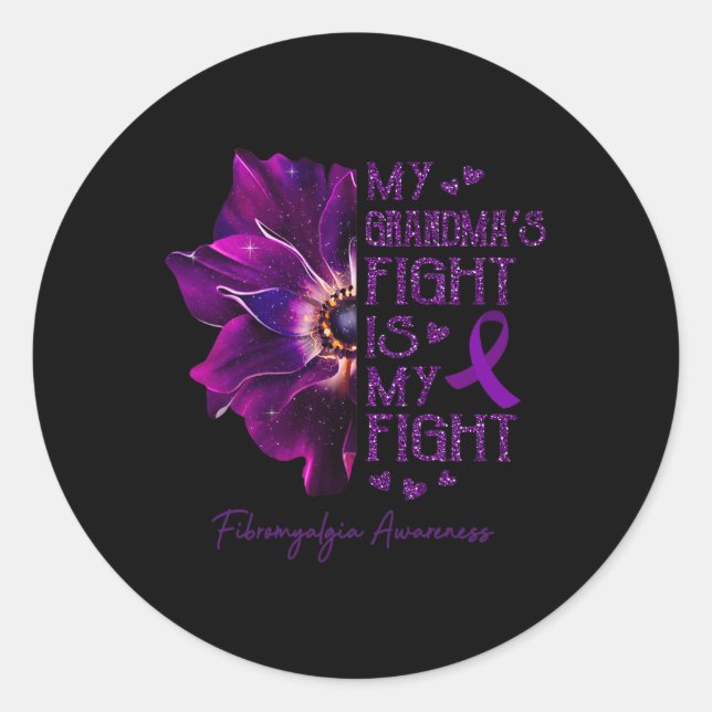 Grandmas Fight Is My Fight Anemone Fibromyalgia Aw Classic Round Sticker (Front)
