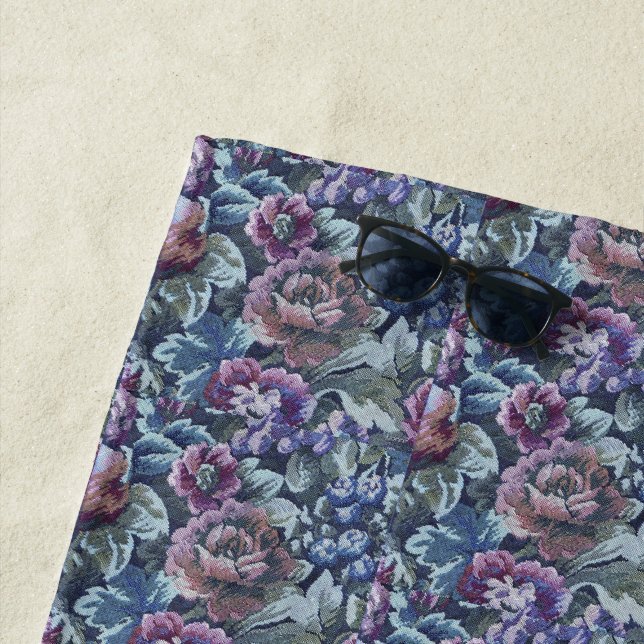 Grandma's Floral Couch Pattern Image Beach Towel (In Situ)