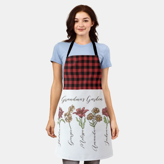 Grandma's Flower Garden 5 Grandkids Name Floral Apron (Worn)