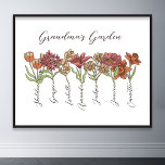 Grandma's Flower Garden 7 Grandkids Name Floral Poster<br><div class="desc">This Grandma's Garden Flower and Grandkids Name custom design is a delightful blend of vintage charm and personalised warmth. It is the perfect addition to any grandmother's haven, bringing the beauty of a botanical garden right into her home. Featuring a stunning vintage flower illustration that captures the essence of grandma's...</div>