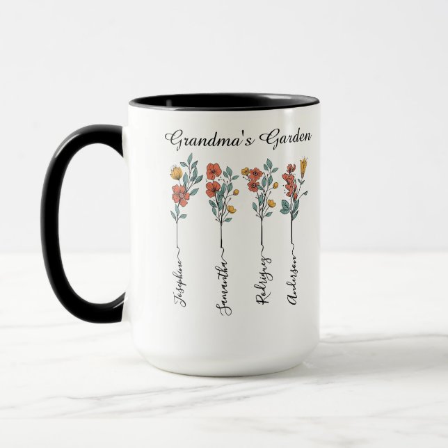 Grandma's Garden Custom 4 Names Floral for Mum Mug (Left)