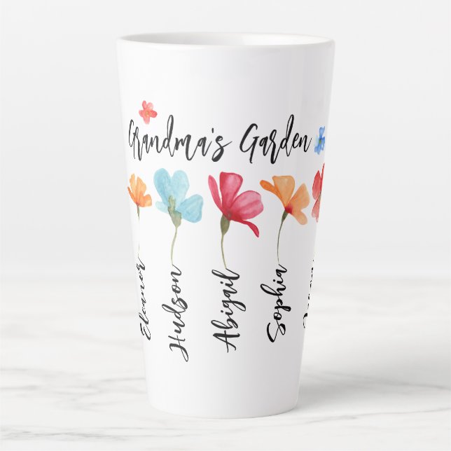 Grandma's Garden Flower Grandkid Name Latte Mug (Front)