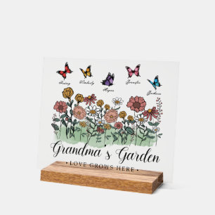 Grandma's Garden Modern Keepsake 5 Custom Names Acrylic Sign
