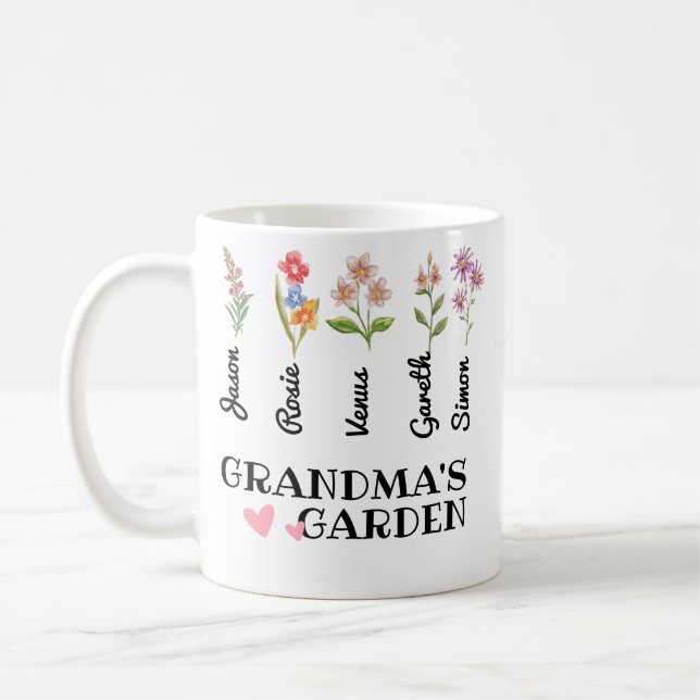 Grandma's Garden Personalised Grandmother Gifts Coffee Mug (Left)