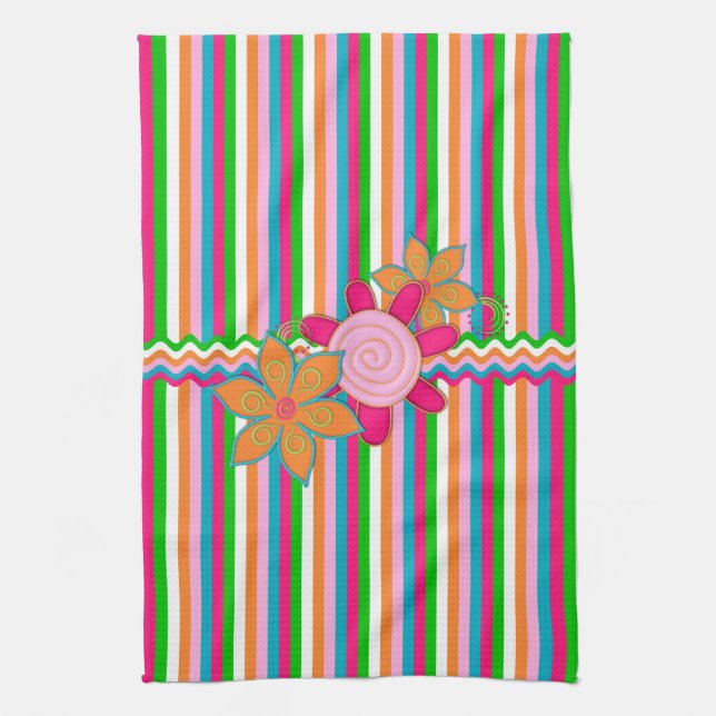 Grandmas Garden Stripes Kitchen Towel (Vertical)