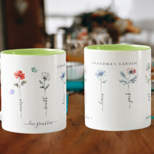 Grandma's garden with grandkids names Watercolor Two-Tone Coffee Mug