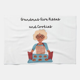 Grandmas Give Kisses and Cookies Tea Towel