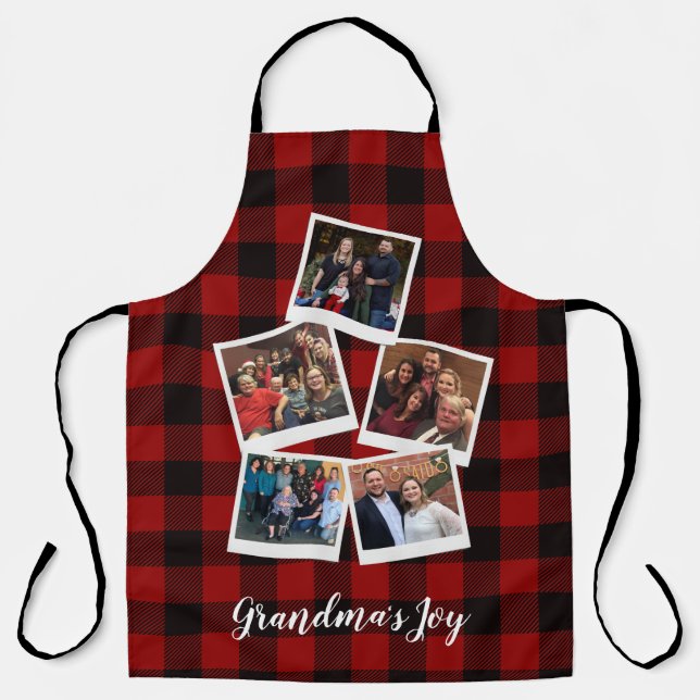 Grandma's Joy 5 Photo Collage Buffalo Plaid Apron (Front)