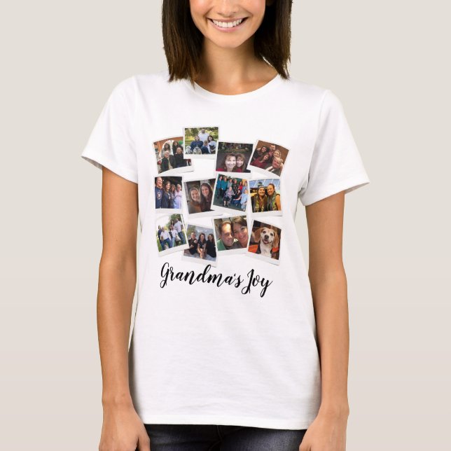 Grandma's Joy Photo Frame Collage Modern Trendy T- T-Shirt (Front)