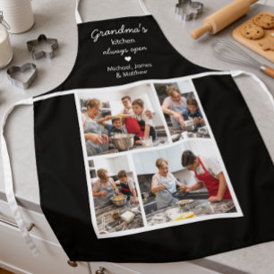 Grandma's Kitchen Always Open Black 4 Photo Apron