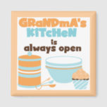 Grandma's Kitchen Always Open T-shirts and Gifts Magnet<br><div class="desc">Our Grandma's Kitchen Always Open T-shirts,  aprons,  magnets,  cards,  stickers,  and other items make great gifts for the grandma who loves cooking and baking! Let her know you appreciate her with one of these cute and colourful Grandma's Kitchen items!</div>